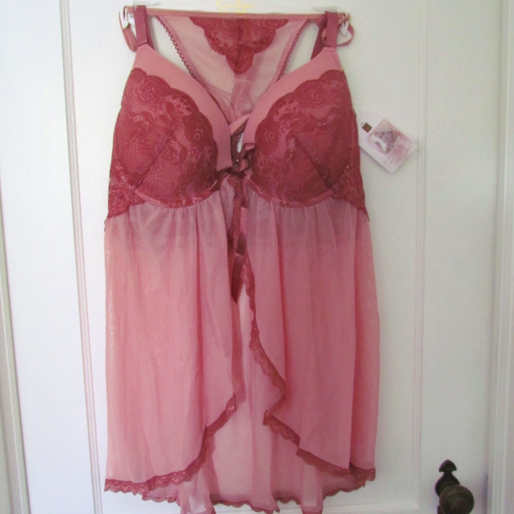 Jessica Simpson Dark Pink 2XL Babydoll with Coordinating Thong Panties NWT
